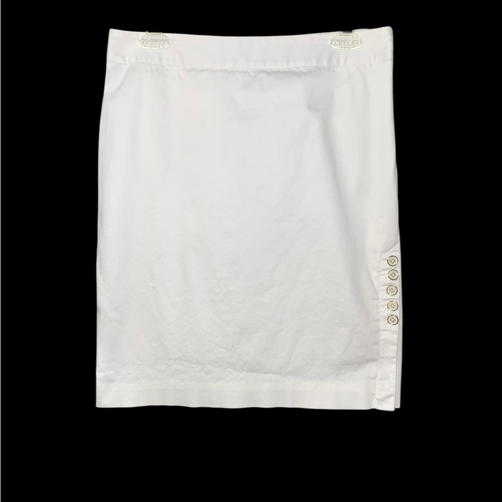 White House Black Market White Pencil Skirt Button Accent Lined Side Zip Women 4